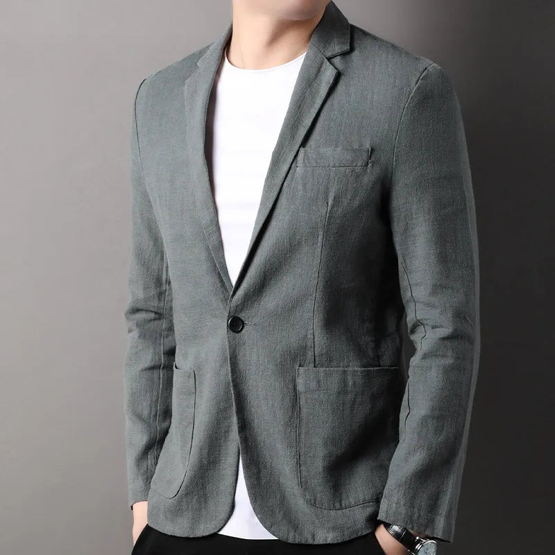 Blazer Homme – Coupe Slim – Fibres Naturelles – Revers Crantés – Bouton Unique