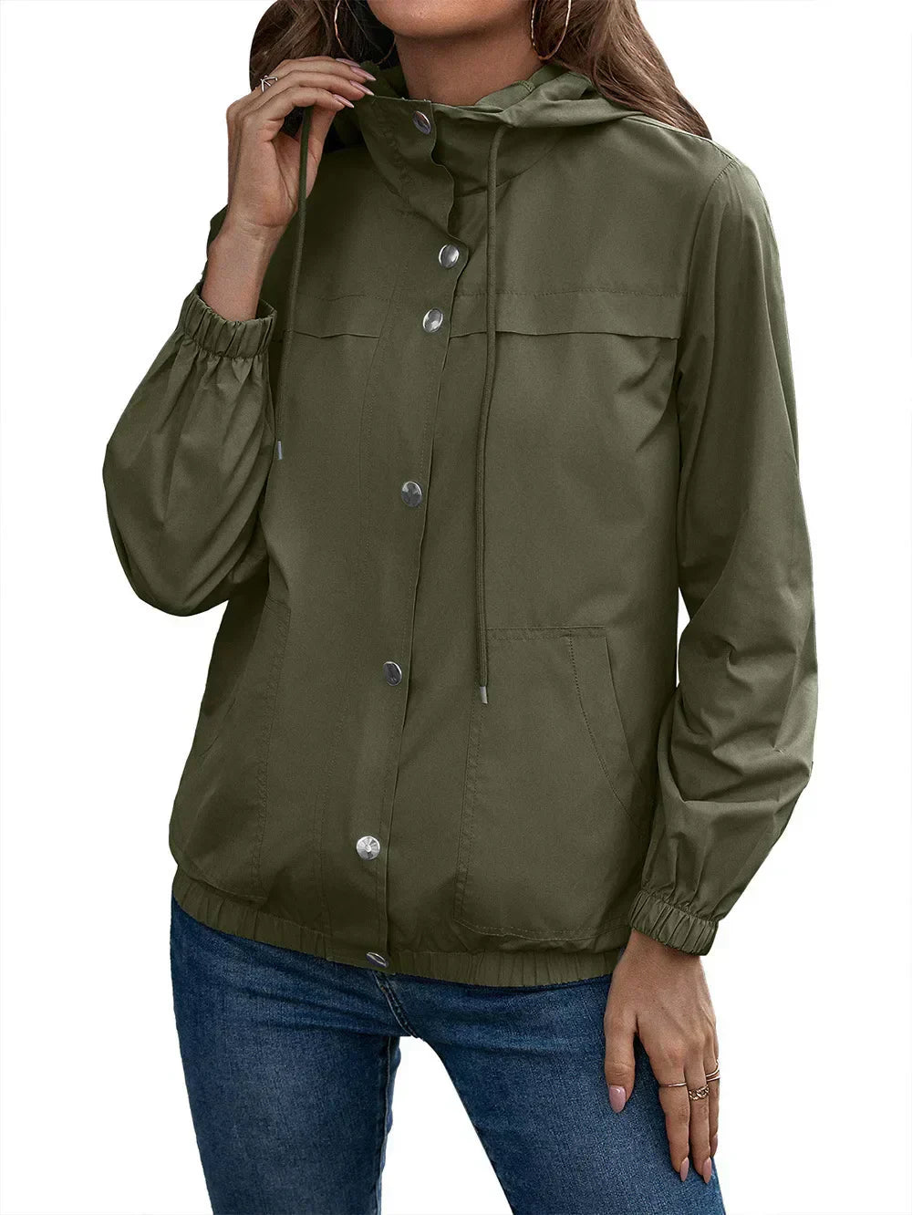 Manteau Trench Femme – Imperméable à Capuche – Coupe Décontractée – Boutons Pression