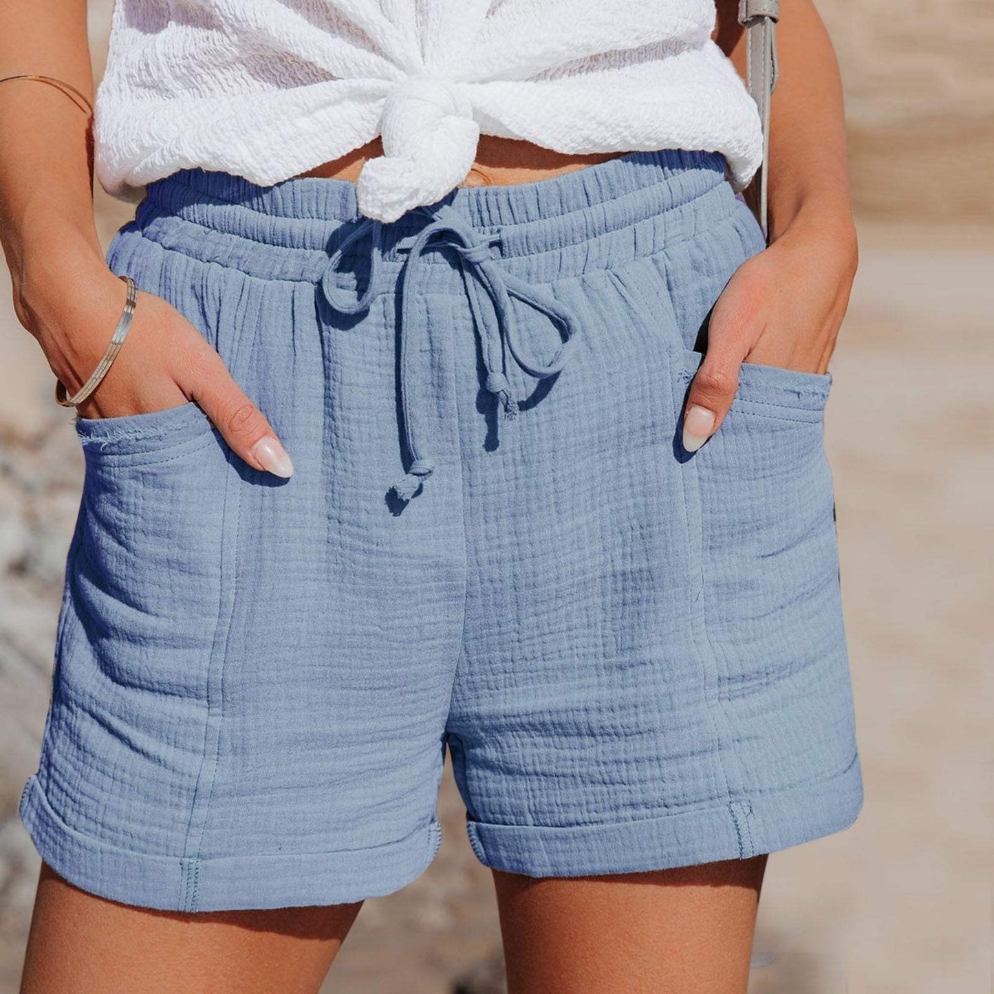 Short Femme - Taille Élastique avec Cordon - Tissu Léger et Respirant - Coupe Ample