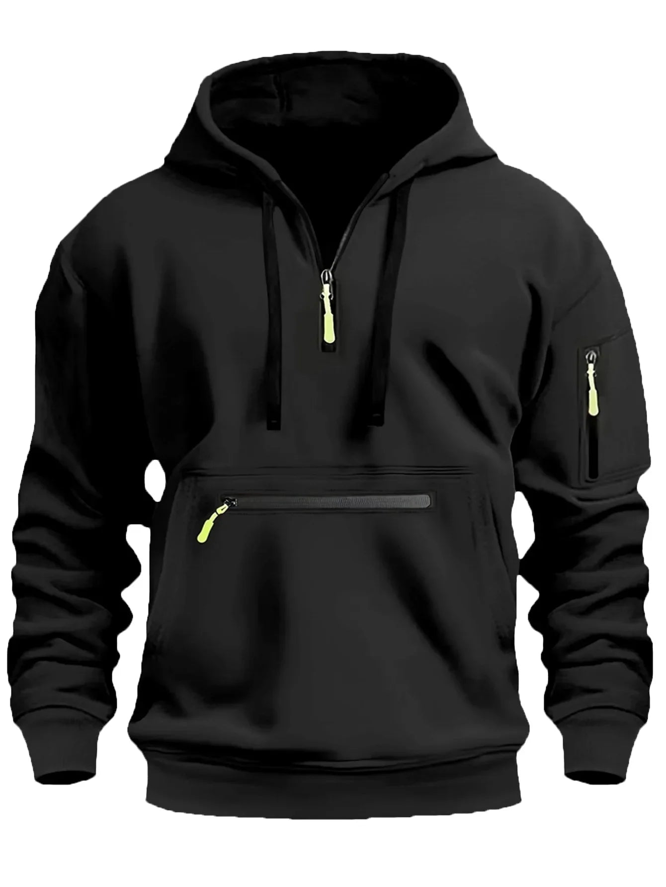 Sweat-shirt homme – Coupe ample – Polaire douce – Capuche – Demi-zip – Poches zippées