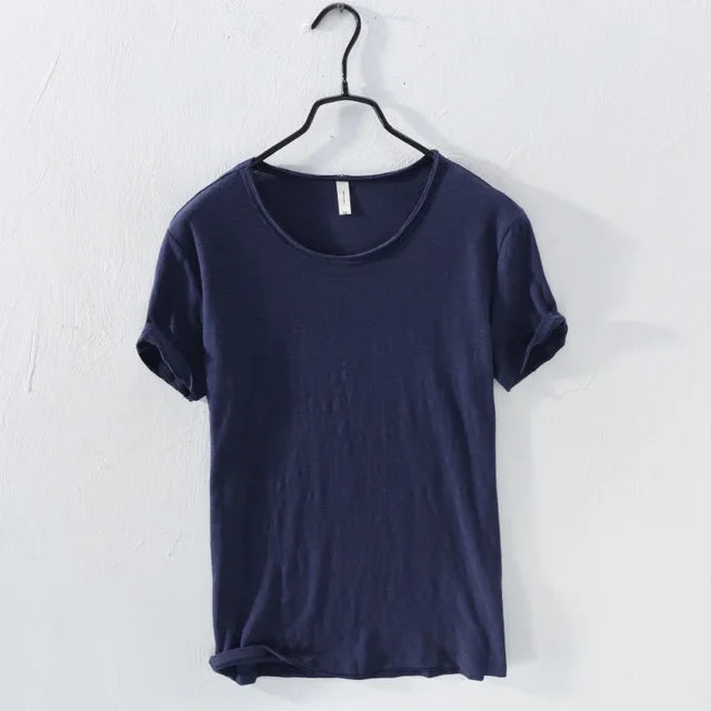 T-shirt Homme - Coupe Ample - Col Rond - Manches Courtes Relevées - 100% Coton