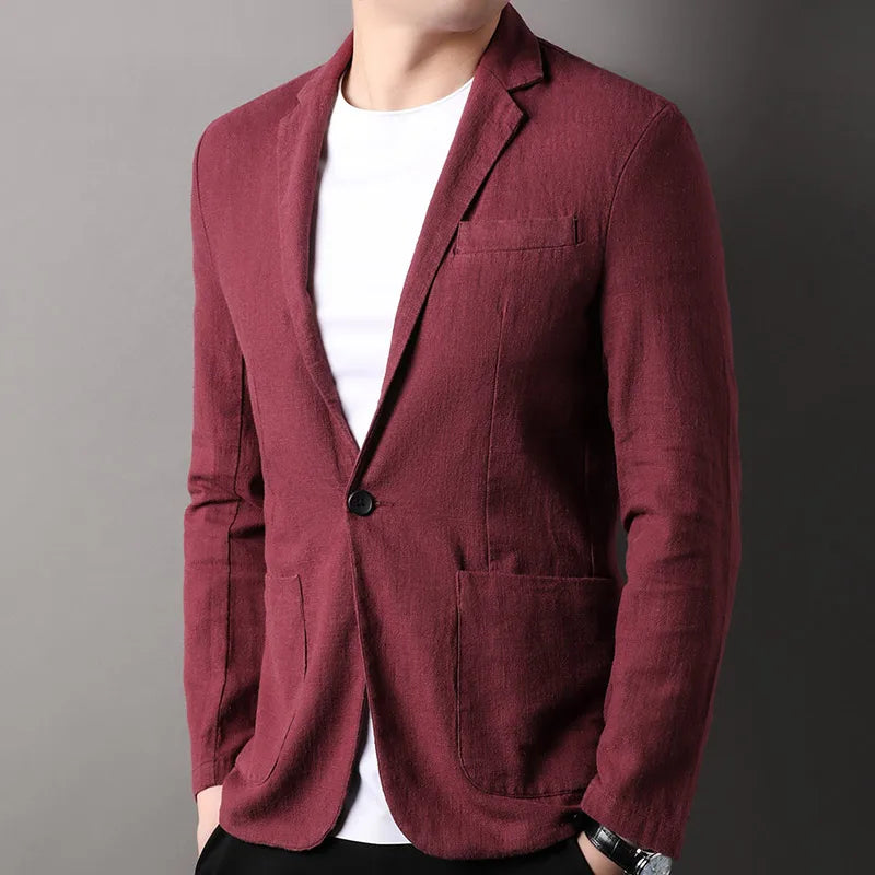 Blazer Homme – Coupe Slim – Fibres Naturelles – Revers Crantés – Bouton Unique