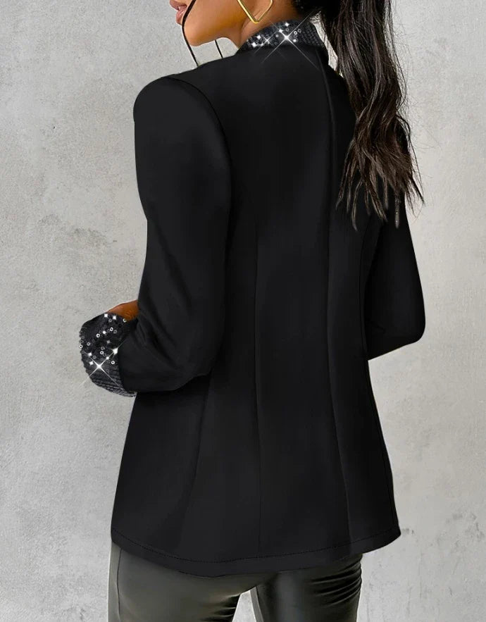 Blazer femme – Coupe cintrée – Col châle et poignets à sequins – Manches longues