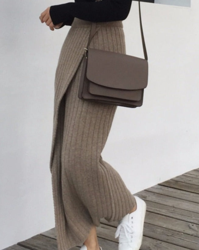 Jupe Longue Femme - Maille Côtelée - Taille Haute - Confortable et Élégante