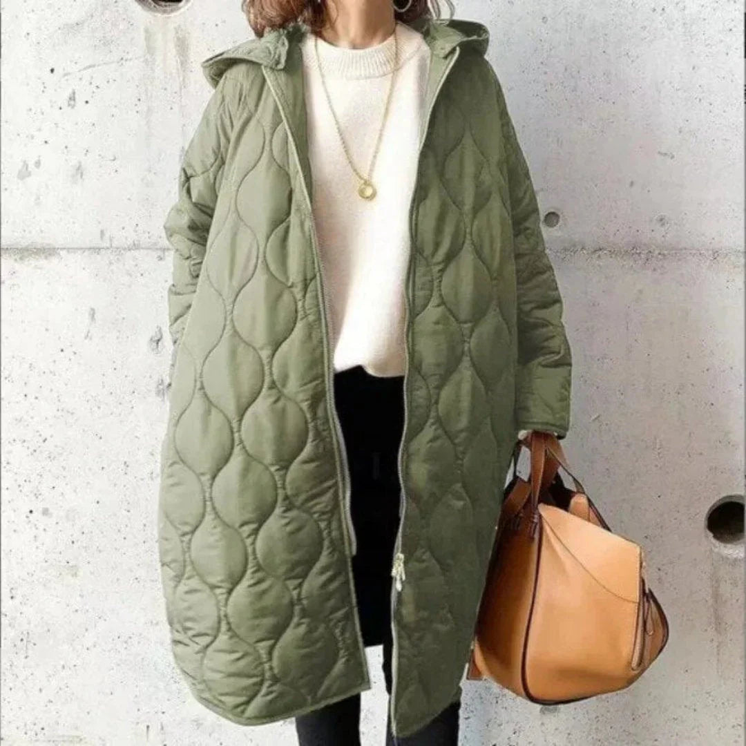 Veste matelassée femme – Coupe oversize – Longue – Capuche – Fermeture zippée