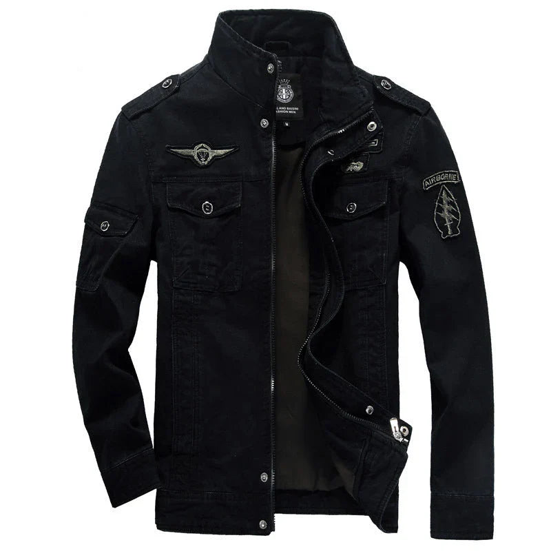 Veste homme – Coupe structurée – Coton – Col montant – Poches utilitaires – Épaulettes