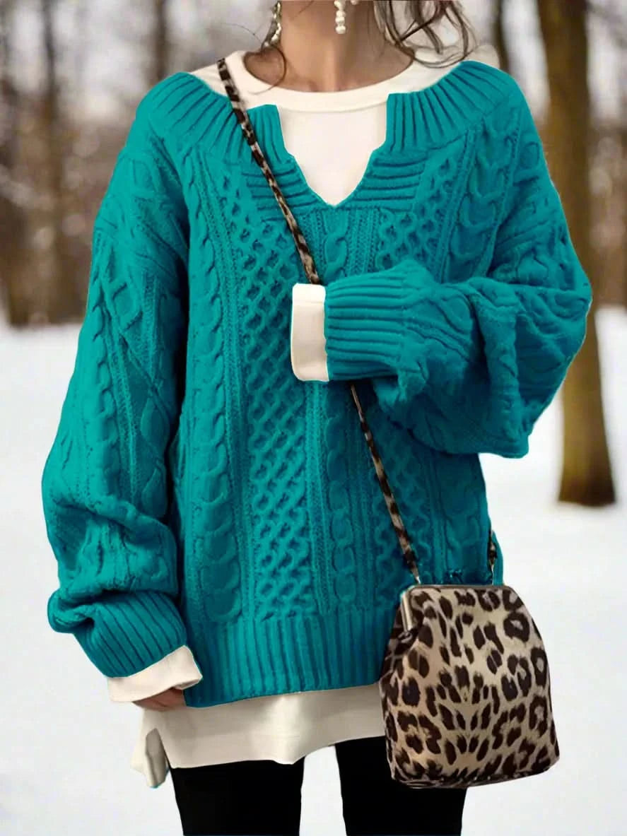 Pull ample à col en V élégant, confortable et polyvalent pour femme.
