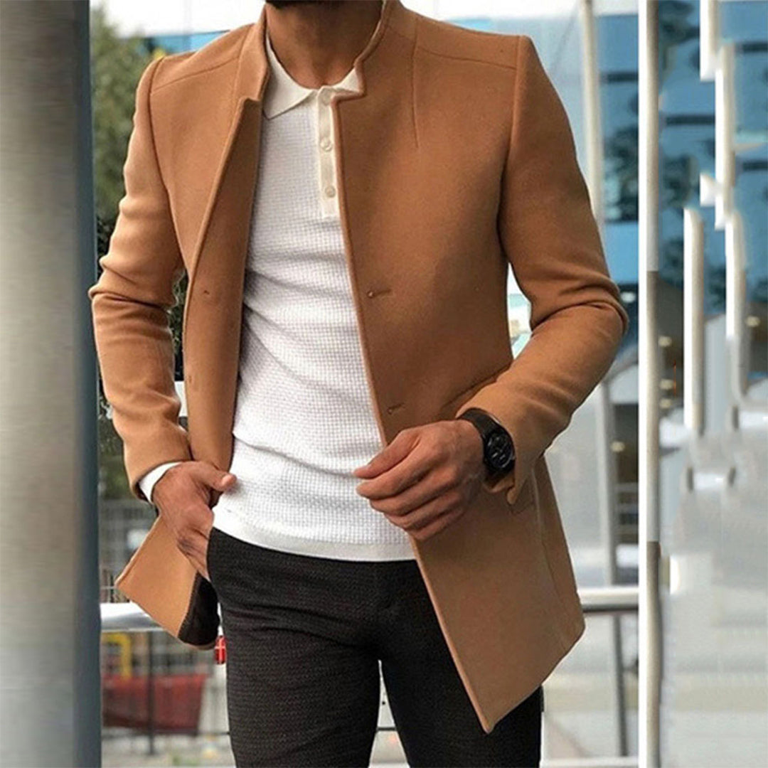 Veste homme – Coupe slim – Laine – Sans col – Fermeture simple – Longueur hanches