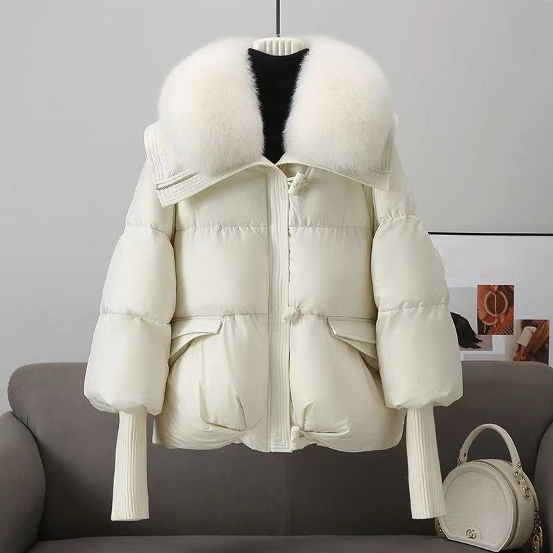 Veste matelassée femme – Coupe oversize – Col fausse fourrure – Poches à rabat