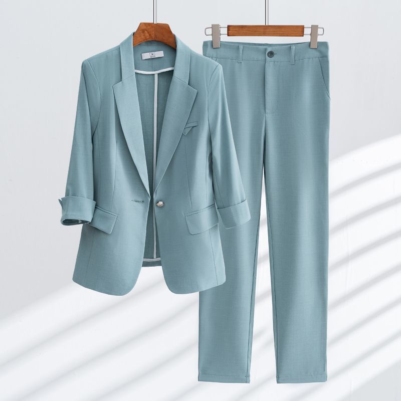 Tailleur Femme – Blazer Cintré Manches 3/4 – Pantalon Droit – Tenue de Bureau