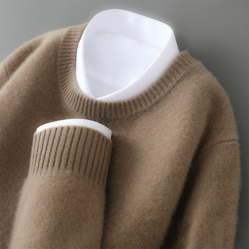 Sweatshirt homme – Laine douce – Coupe décontractée – Col rond côtelé – Design minimal