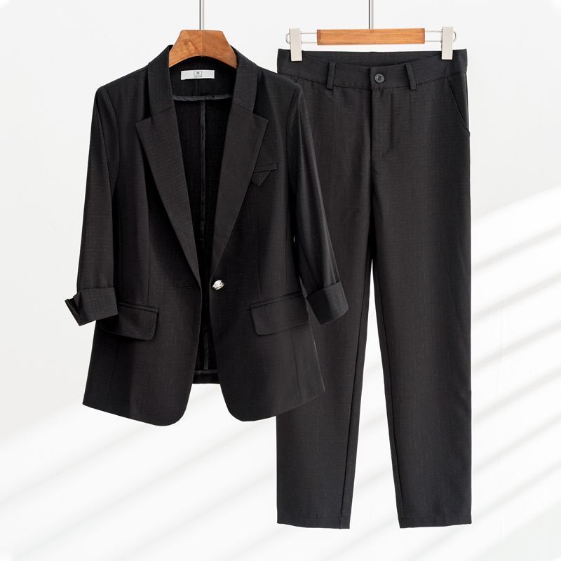 Tailleur Femme – Blazer Cintré Manches 3/4 – Pantalon Droit – Tenue de Bureau