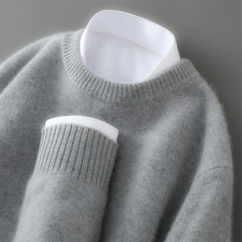 Sweatshirt homme – Laine douce – Coupe décontractée – Col rond côtelé – Design minimal