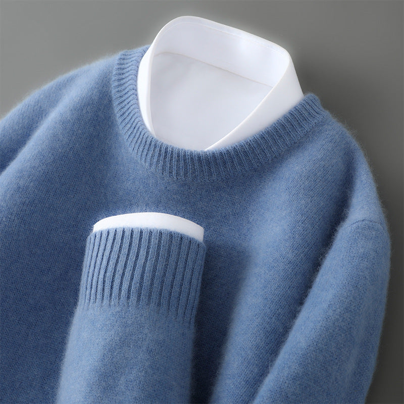 Sweatshirt homme – Laine douce – Coupe décontractée – Col rond côtelé – Design minimal