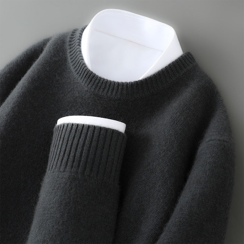 Sweatshirt homme – Laine douce – Coupe décontractée – Col rond côtelé – Design minimal