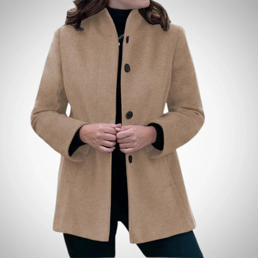 Manteau femme – Coupe structurée – Col montant – Fermeture à boutons – Laine mélangée