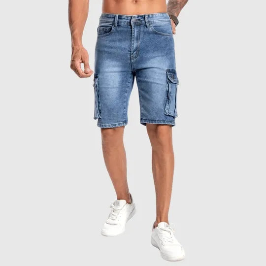 Short en Jean Cargo Homme - Coupe Regular - Multiples Poches - Longueur au-dessus du Genou