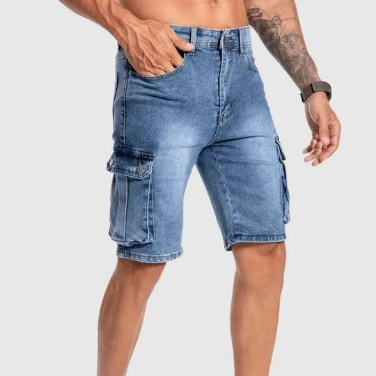 Short en Jean Cargo Homme - Coupe Regular - Multiples Poches - Longueur au-dessus du Genou