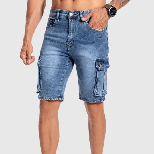Short en Jean Cargo Homme - Coupe Regular - Multiples Poches - Longueur au-dessus du Genou