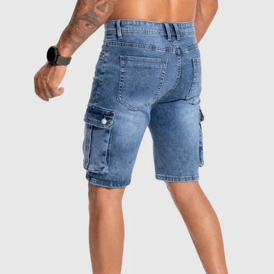 Short en Jean Cargo Homme - Coupe Regular - Multiples Poches - Longueur au-dessus du Genou