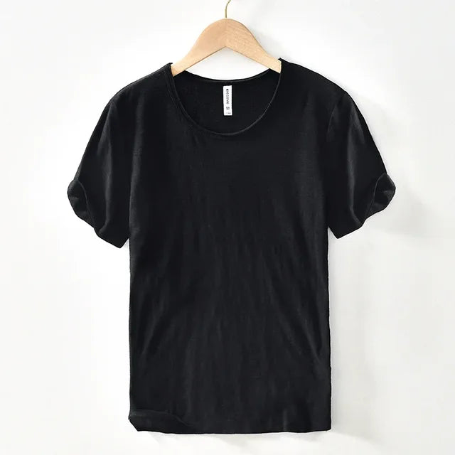 T-shirt Homme - Coupe Ample - Col Rond - Manches Courtes Relevées - 100% Coton