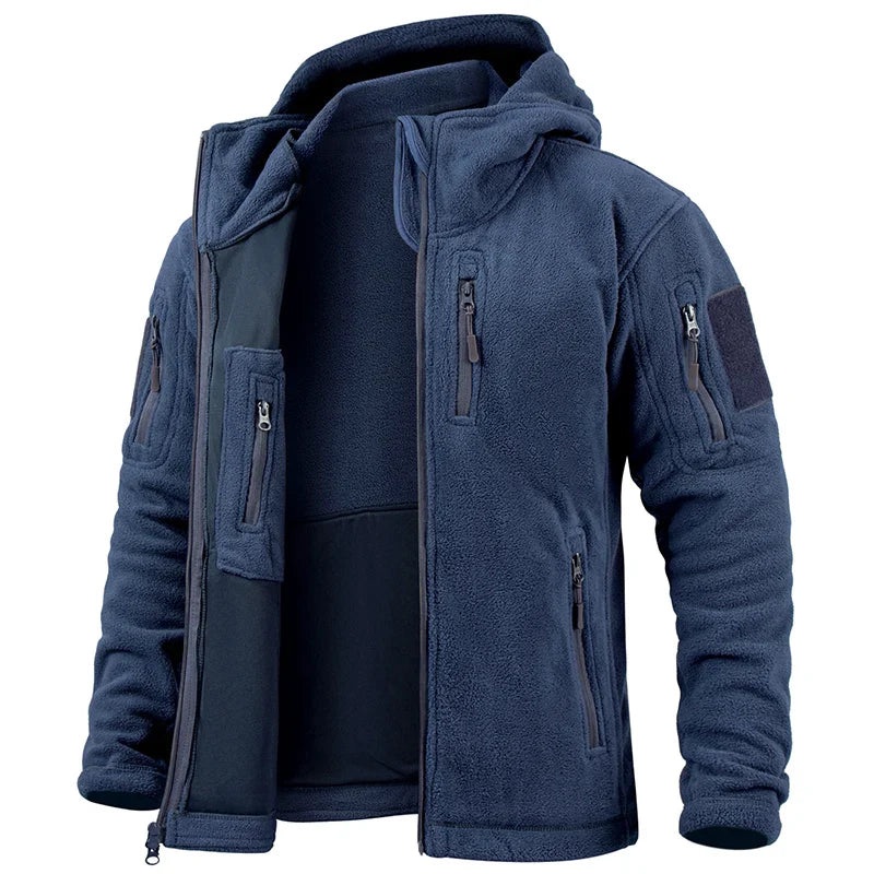 Veste polaire homme – coupe régulière – capuche – fermeture zippée – multi-poches