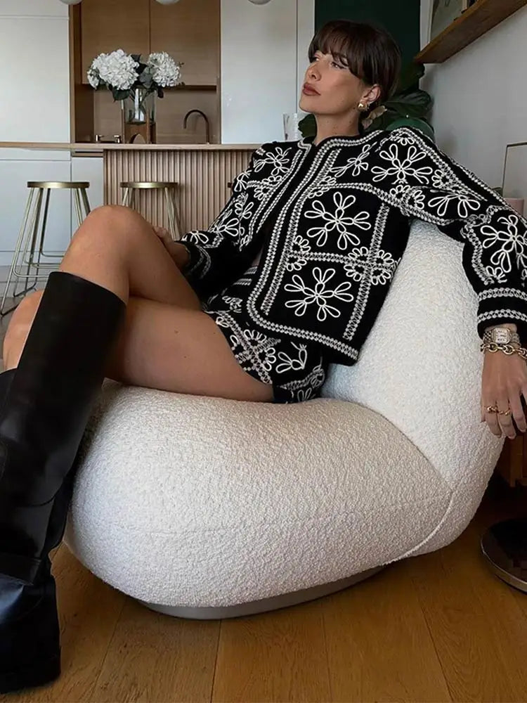 Manteau ethnique femme – Coton – Coupe décontractée – Brodé – Manches lanterne