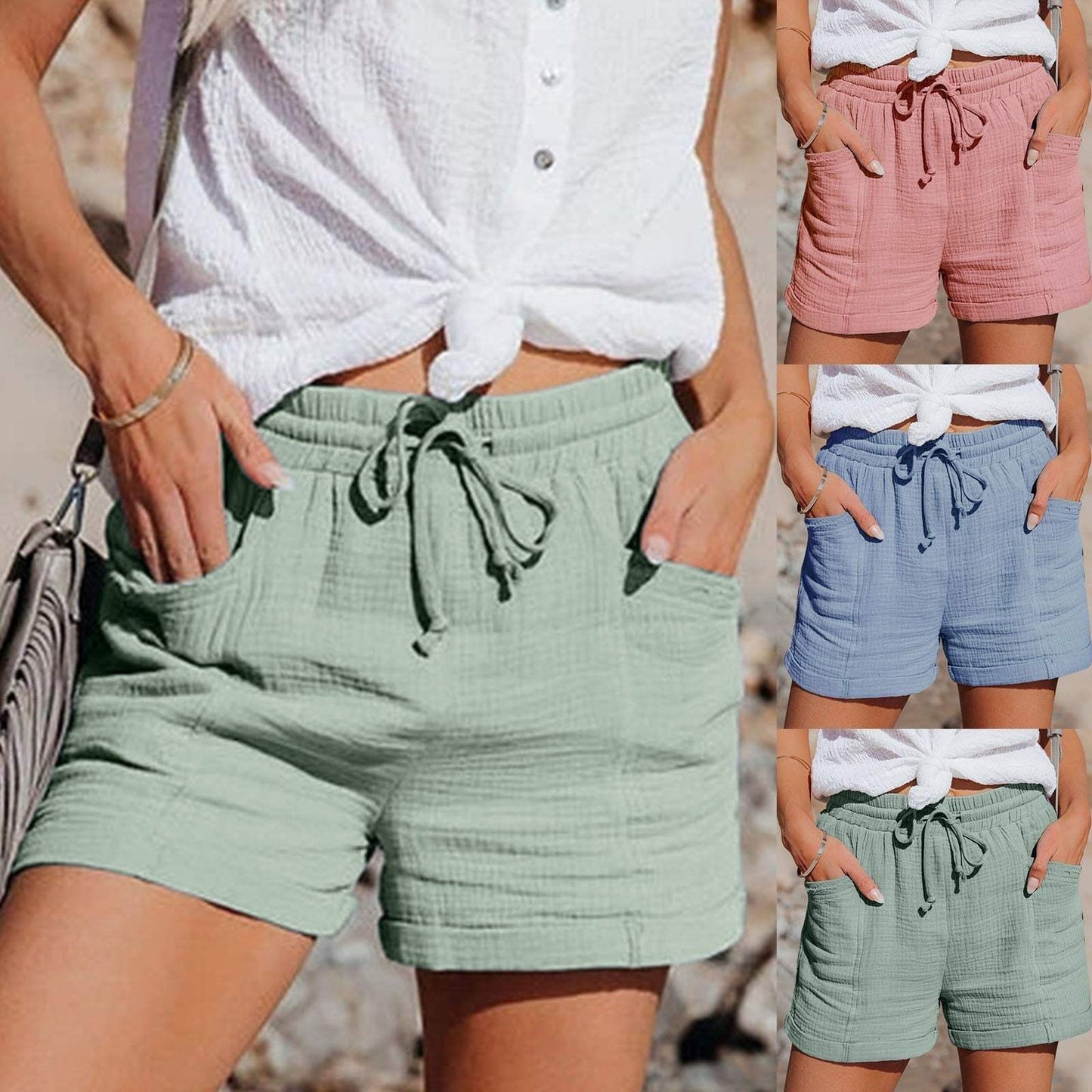 Short Femme - Taille Élastique avec Cordon - Tissu Léger et Respirant - Coupe Ample