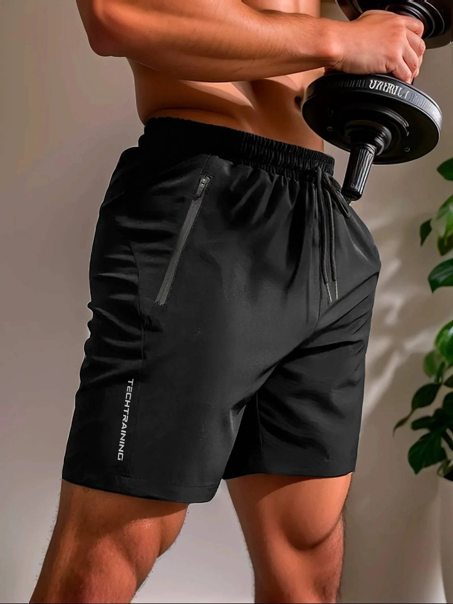 Short de Sport Homme - Respirant et Séchage Rapide - Taille Élastique avec Cordon - Poches Zippées
