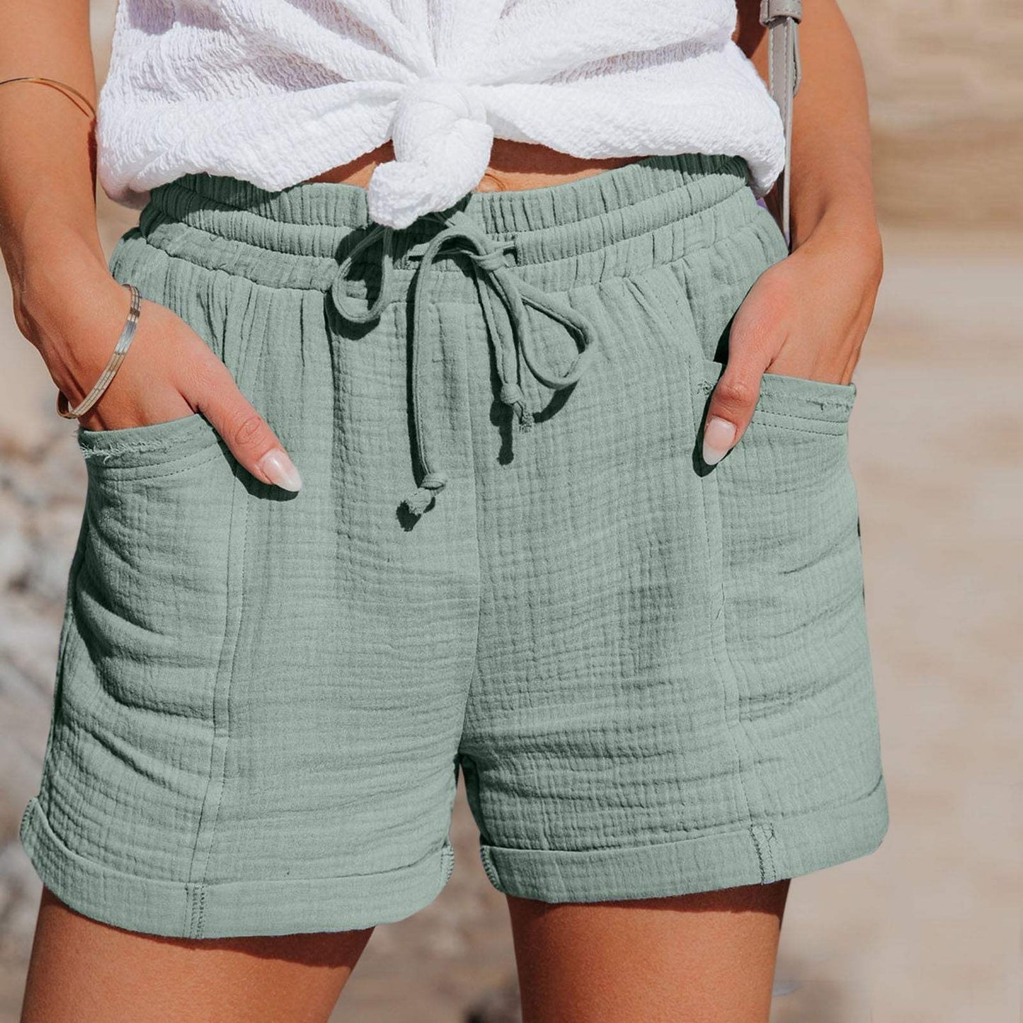 Short Femme - Taille Élastique avec Cordon - Tissu Léger et Respirant - Coupe Ample