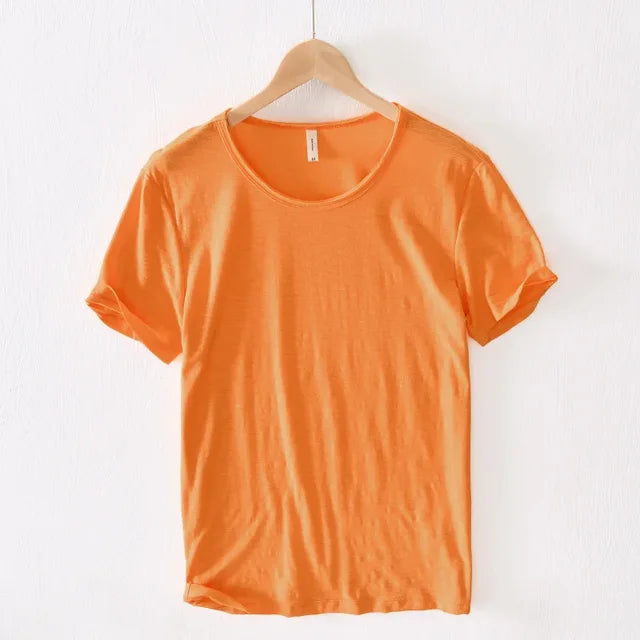 T-shirt Homme - Coupe Ample - Col Rond - Manches Courtes Relevées - 100% Coton