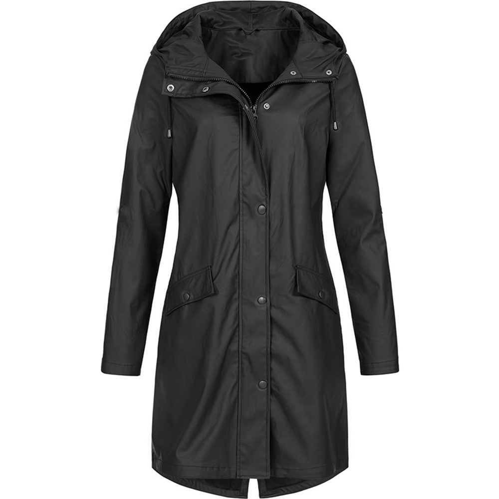 Veste imperméable femme – Coupe décontractée – Capuche – Longueur mi-cuisse