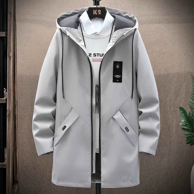 Manteau coupe-vent homme – Long – Coupe ample – Imperméable – Capuche zippée