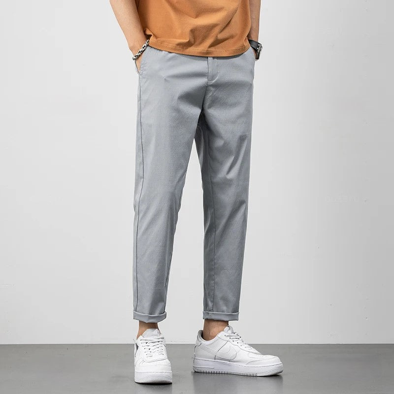 Pantalon chino homme – Coupe décontractée – Coton léger – Longueur cheville – Style casual