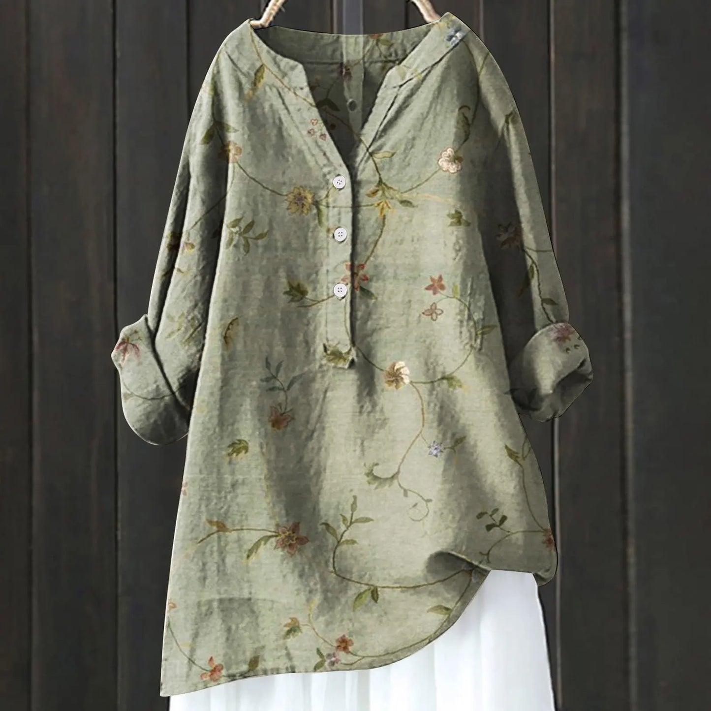 Blouse femme – Coupe décontractée – Motif floral – Manches longues retroussables – Tissu respirant