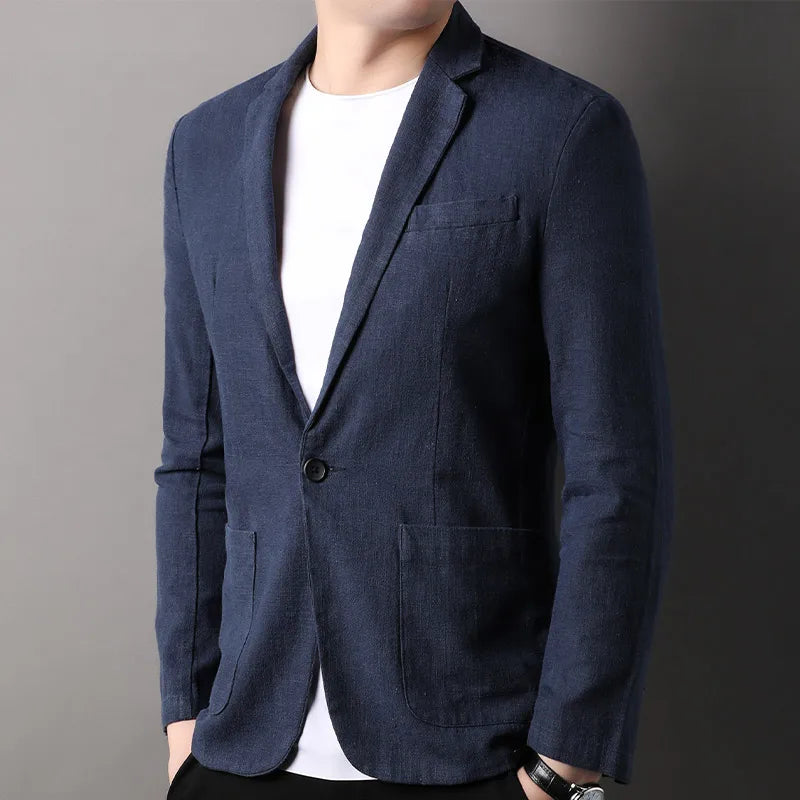 Blazer Homme – Coupe Slim – Fibres Naturelles – Revers Crantés – Bouton Unique