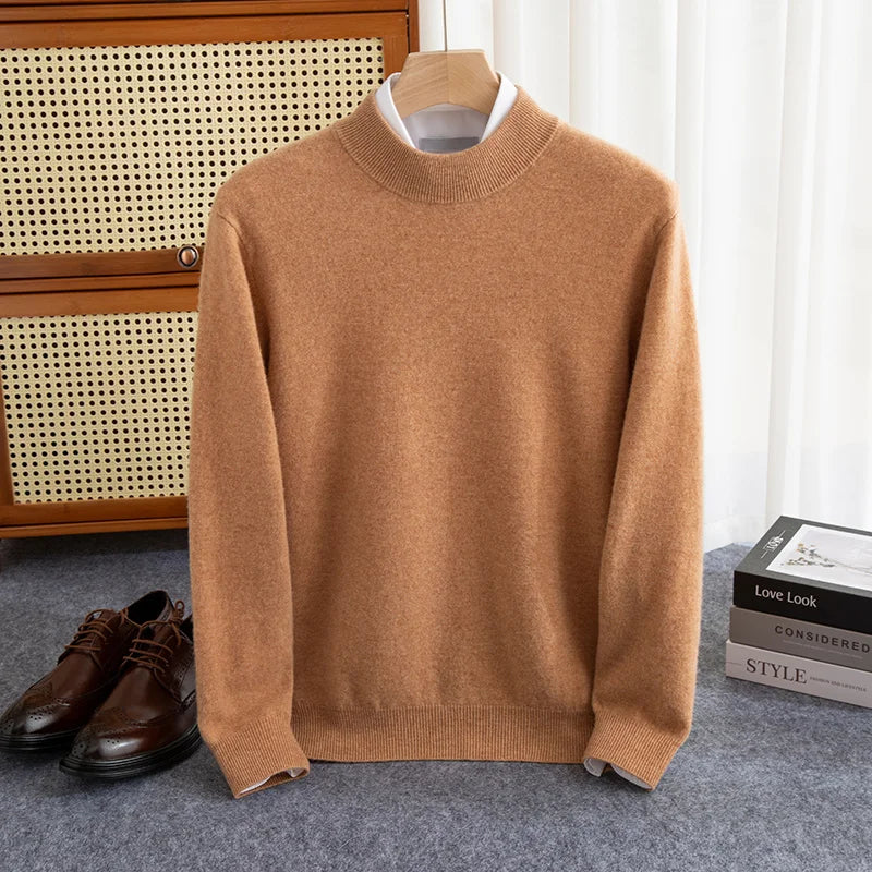 Sweatshirt homme – Laine – Coupe ample – Col montant – Finitions côtelées