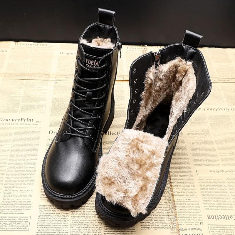 Bottes Femme - Cuir Véritable - Lacets & Zip - Semelle Crantée - Style Combat