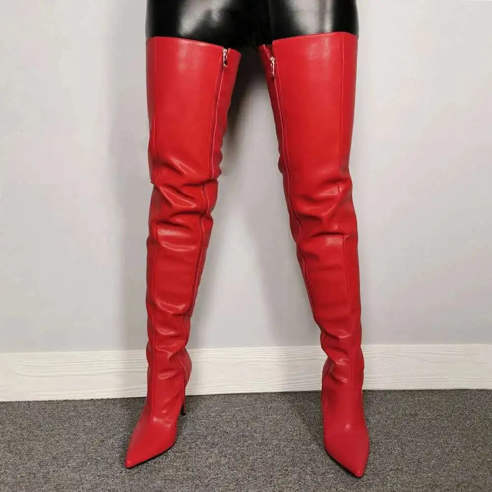 Bottes femme cuissardes – Talon haut – Bout pointu – Finition brillante – Fermeture zippée