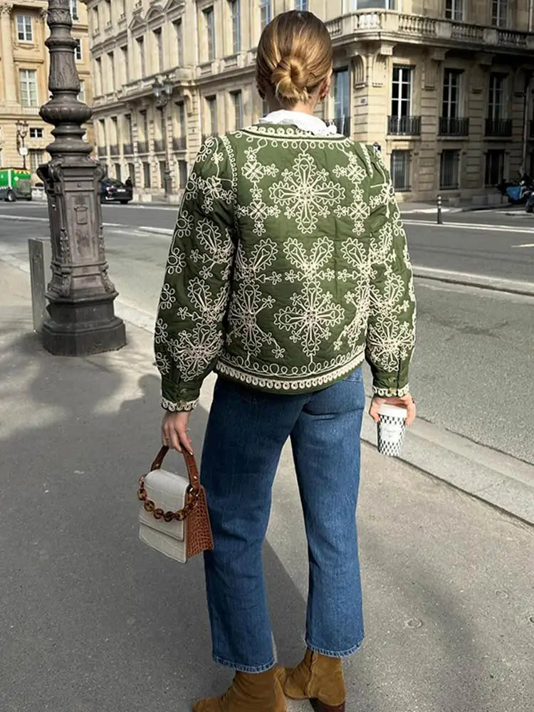 Manteau ethnique femme – Coton – Coupe décontractée – Brodé – Manches lanterne