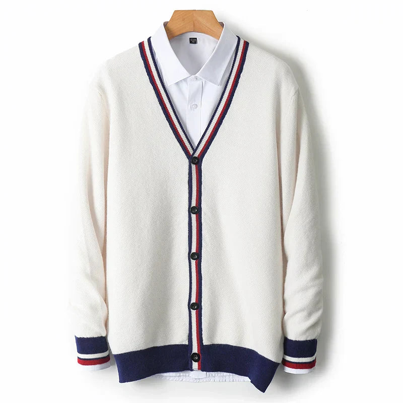 Cardigan homme – Coupe décontractée – Laine mélangée – Boutonné – Col en V