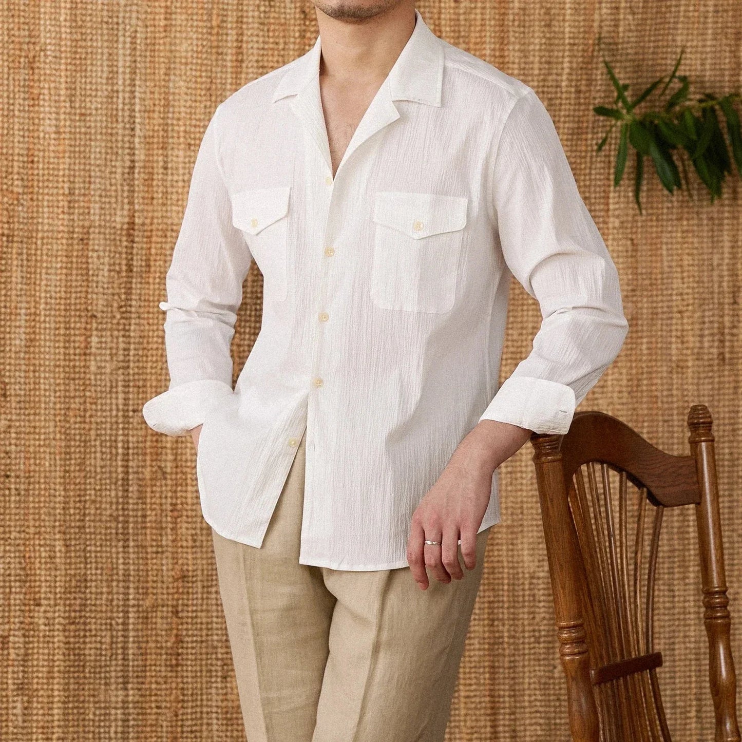 Chemise homme – Coupe classique – Manches longues – Coton mélangé respirant – Poches poitrine