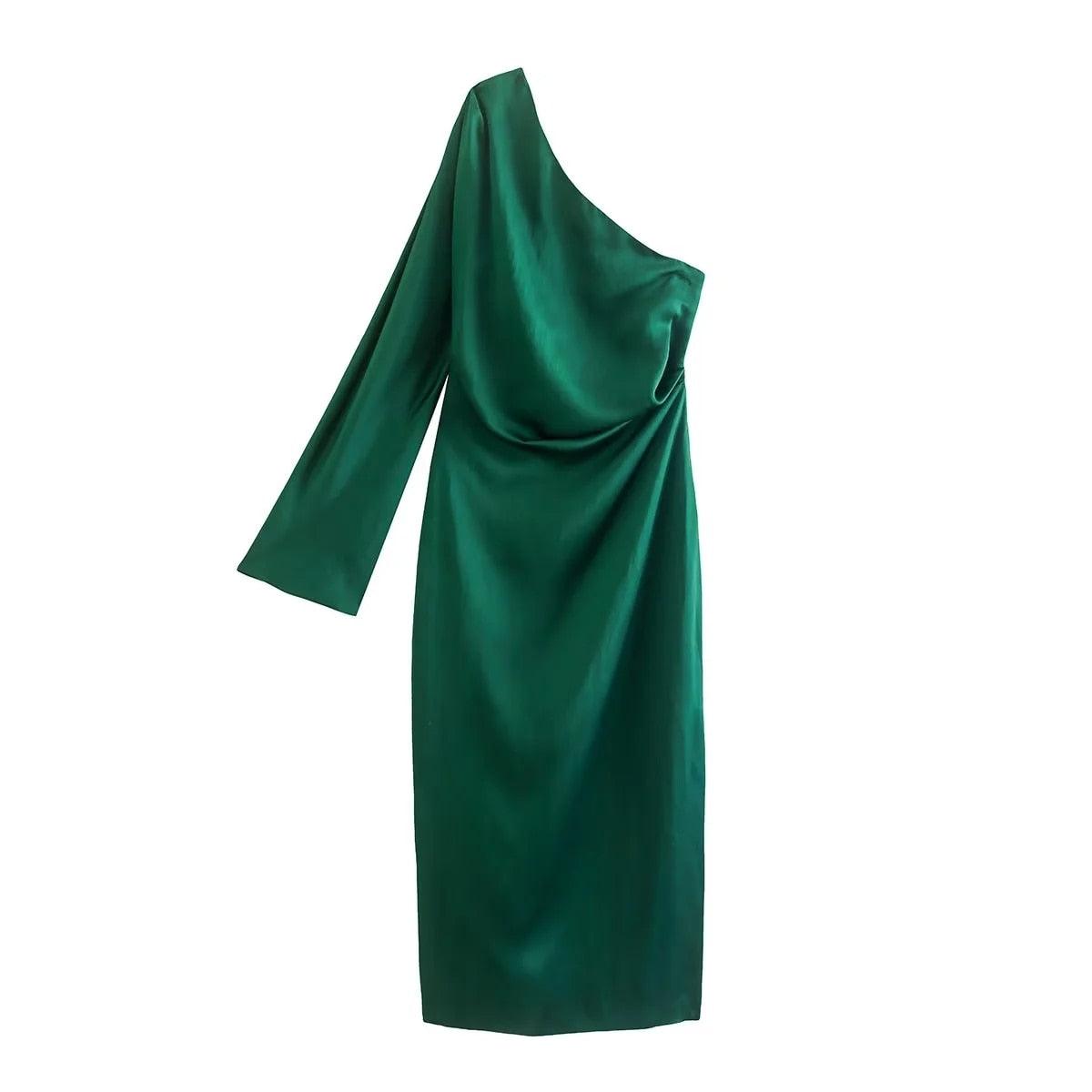 Robe en satin à une épaule pour femme - Élégante et sophistiquée