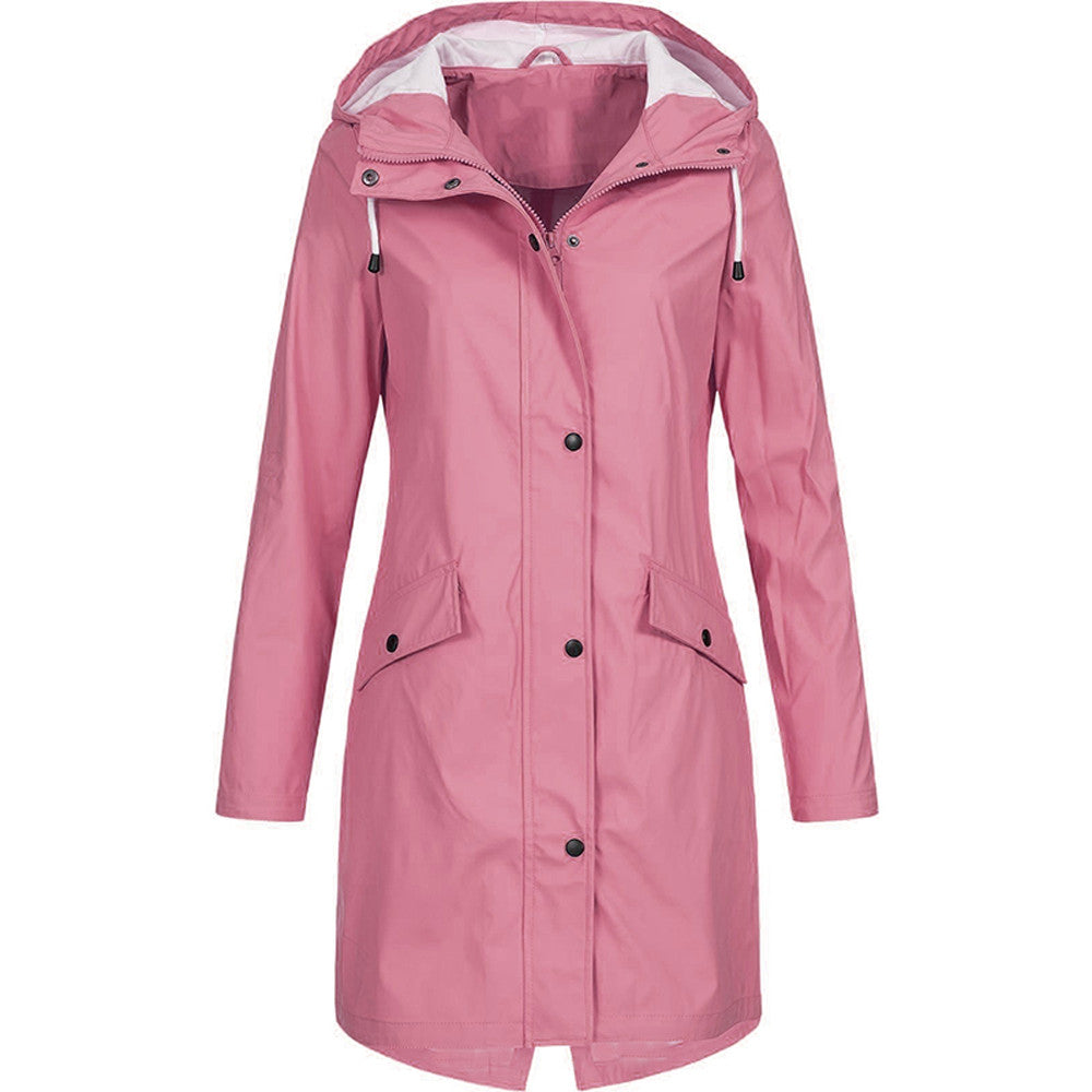Veste imperméable femme – Coupe décontractée – Capuche – Longueur mi-cuisse