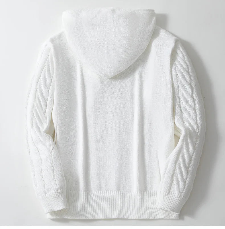 Sweat à capuche homme – Maille torsadée – Coupe ample – Boutons – Cordon ajustable