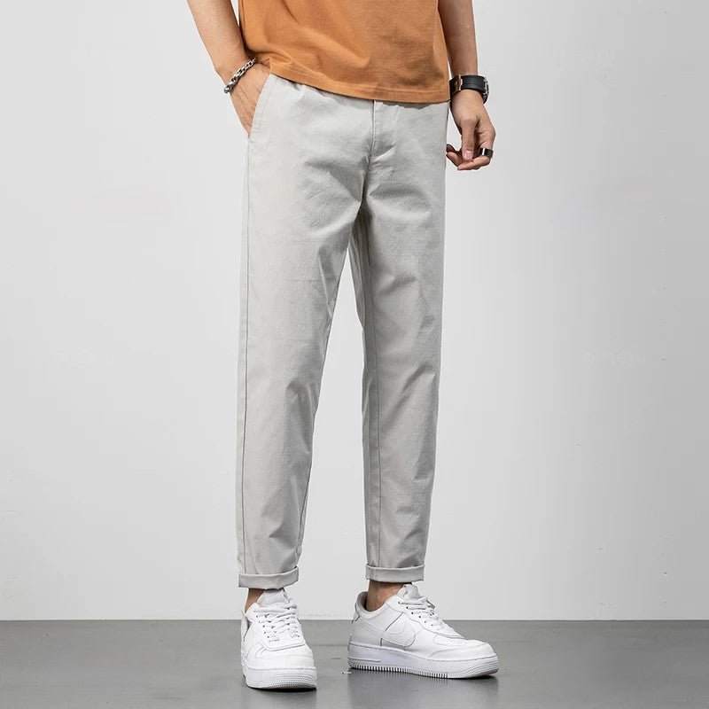 Pantalon chino homme – Coupe décontractée – Coton léger – Longueur cheville – Style casual
