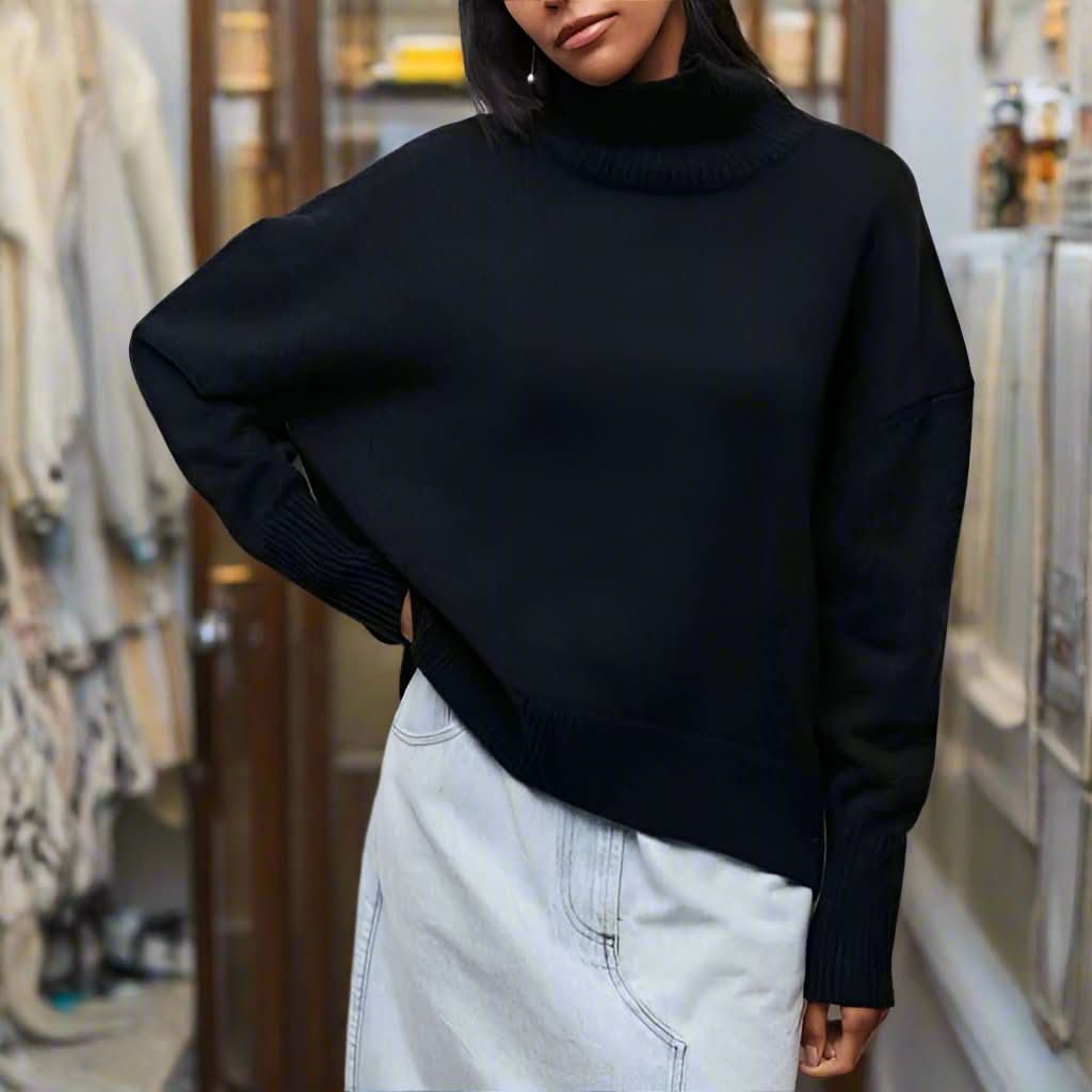 Pull à Col Roulé Noir Cozy Elegance, Moderne, Confortable et Sophistiqué pour Femmes