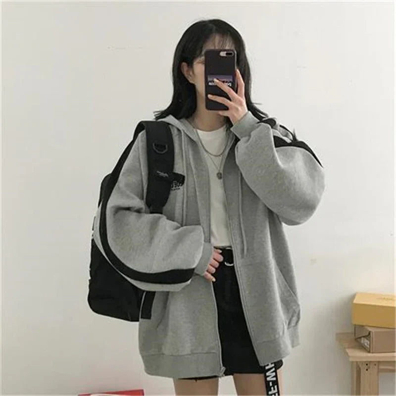 Sweat à capuche femme – Coupe oversize – Coton doux – Fermeture zippée