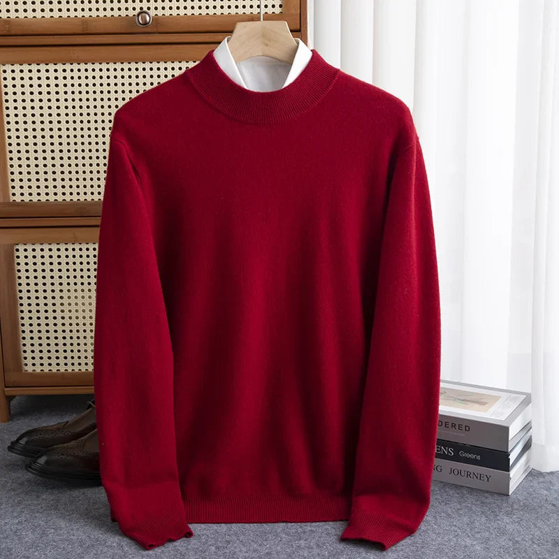 Sweatshirt homme – Laine – Coupe ample – Col montant – Finitions côtelées