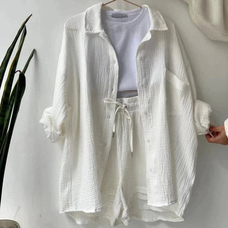 Ensemble Deux Pièces Femme - Chemise Manches Courtes - Short Taille Élastique - Tissu Léger et Confortable